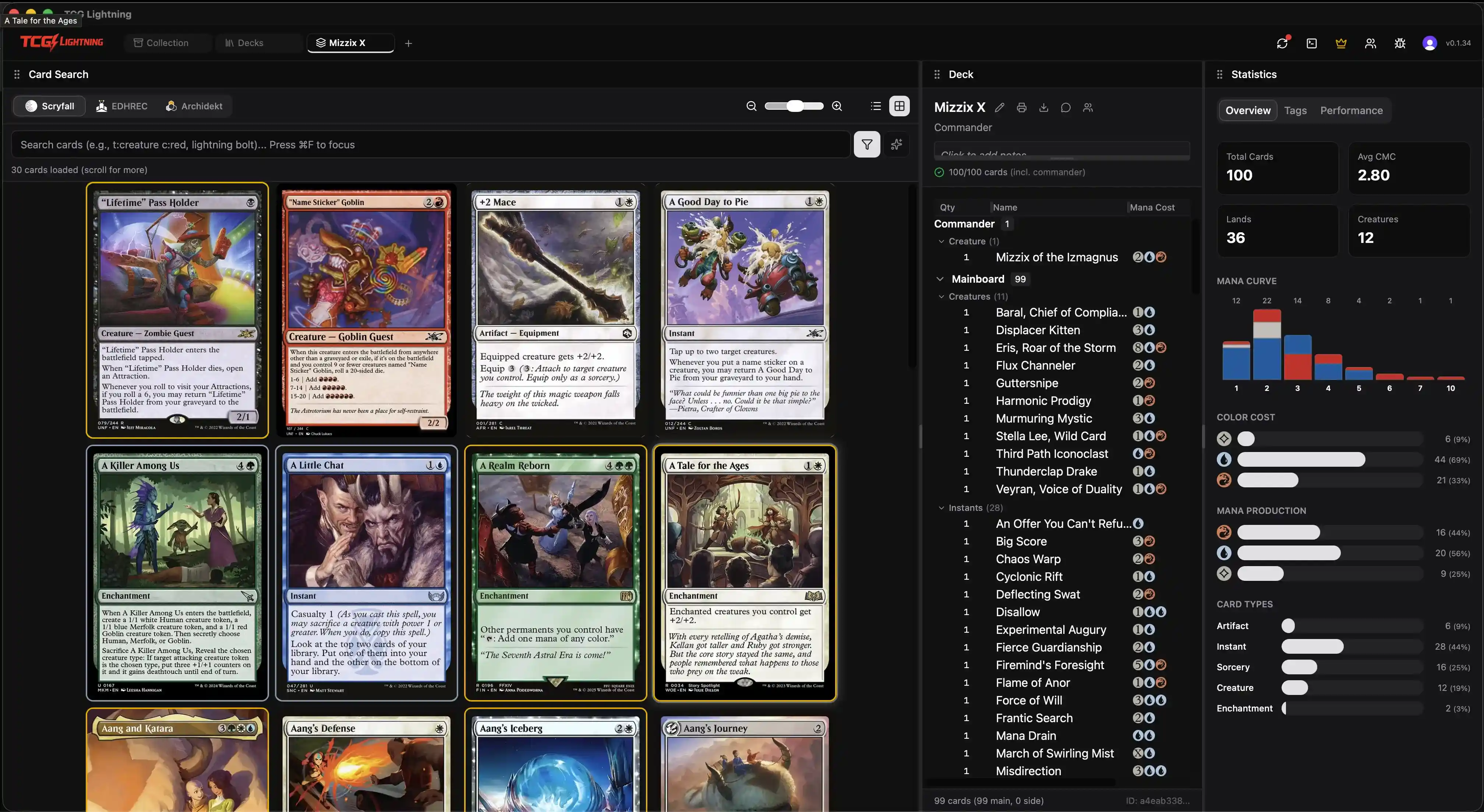 TCG Lightning deck builder interface inspired by Cockatrice