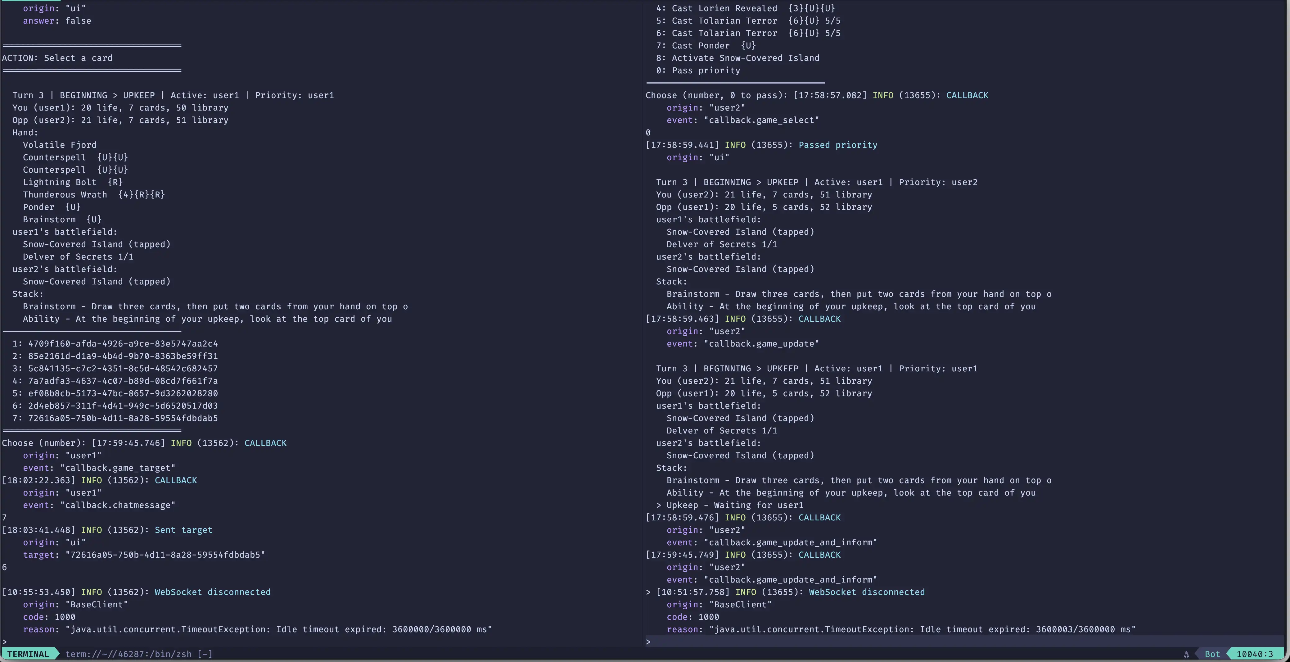 Playing a round of Magic: The Gathering through the terminal via the XMage proxy